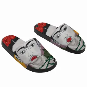 Men Little Frida - Mexico Kahlo Rivera Naive Art Portrait Women Girl Rose Bird Slip On Slippers