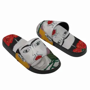 Men Little Frida - Mexico Kahlo Rivera Naive Art Portrait Women Girl Rose Bird Slip On Slippers