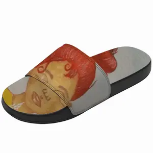 Men Coffee Time - Watercolor Orange Girl People Blue Drinks Nonalcoholic Slip On Slippers