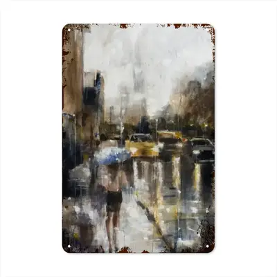 Rain Over City Retro Iron Painting (Vertical)