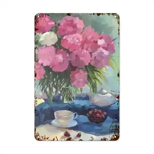 Still Life With Peonies Retro Iron Painting (Vertical)