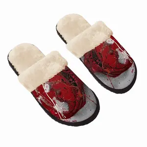 Men Basic Red Fuzzy Slippers