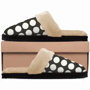 Men White Circles On Black Fuzzy Slippers