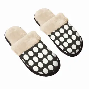 Men White Circles On Black Fuzzy Slippers