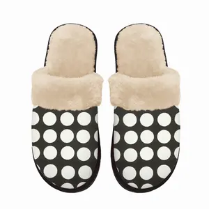 Men White Circles On Black Fuzzy Slippers