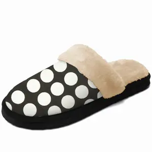 Men White Circles On Black Fuzzy Slippers