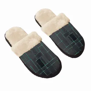 Men Black Green Fuzzy Slippers