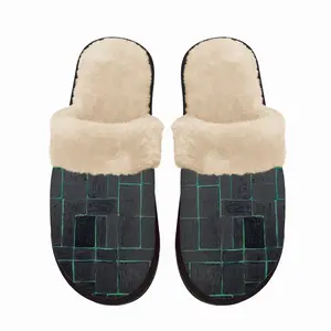 Men Black Green Fuzzy Slippers