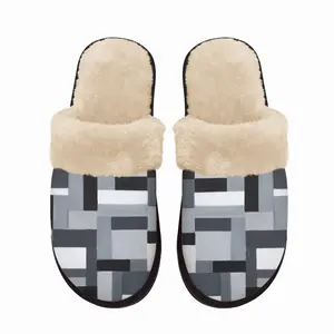 Men Black-Gray Fuzzy Slippers