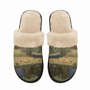 Men Autumn Landscape Fuzzy Slippers