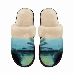 Men Beach Landscape Inside A Womans Nude Fuzzy Slippers