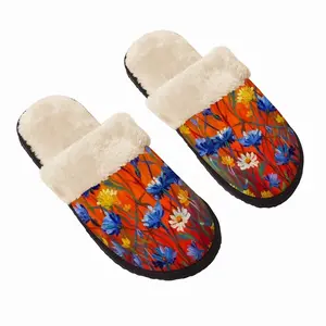 Men Cornflowers In The Meadow 20X16 Hand Painted Fuzzy Slippers