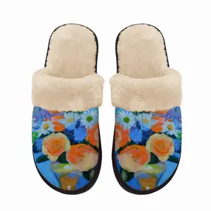 Men Roses And Chicory Fuzzy Slippers