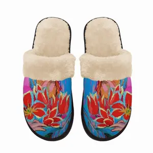 Men Girl With Tulips Fuzzy Slippers