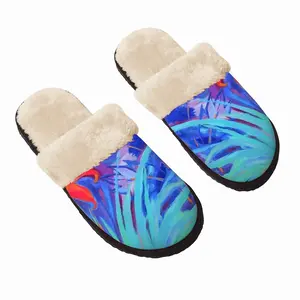 Men Red Flower Fuzzy Slippers