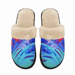 Men Red Flower Fuzzy Slippers