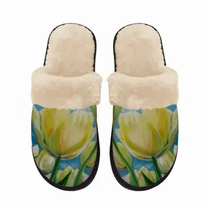 Men White Tulips And Spring Sky Fuzzy Slippers