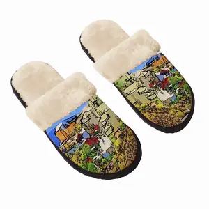 Men Santorini View Of Oia Fuzzy Slippers