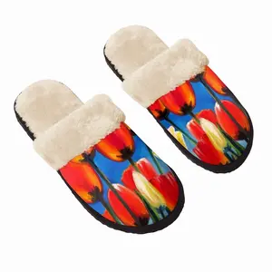 Men Wild Tulips On Spring Sky Fuzzy Slippers