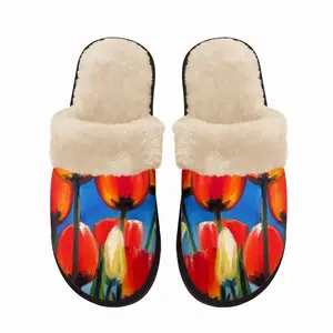 Men Wild Tulips On Spring Sky Fuzzy Slippers