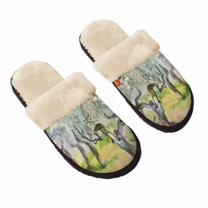 Men Olive Trees Fuzzy Slippers