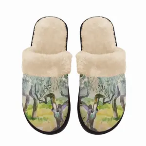 Men Olive Trees Fuzzy Slippers