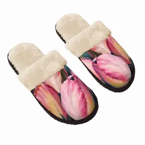 Men Pink Tulips Fuzzy Slippers