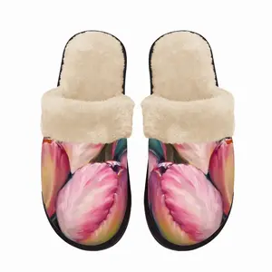 Men Pink Tulips Fuzzy Slippers