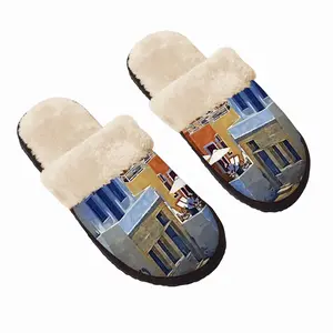 Men Santorini Houses In Oia Fuzzy Slippers