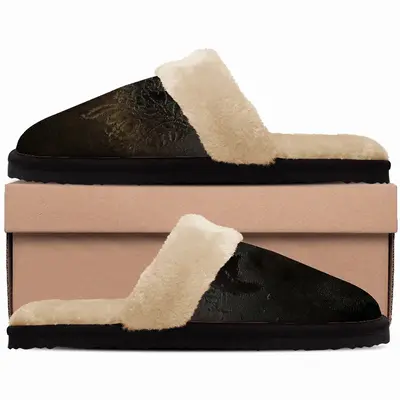 Men Black Rose Fuzzy Slippers