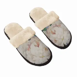 Men Peonies On Blue Fuzzy Slippers