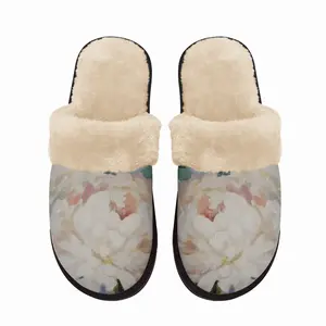 Men Peonies On Blue Fuzzy Slippers