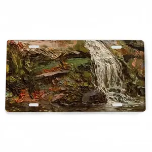 Autumn Waterfall Impasto License Plate