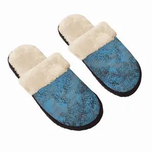 Men Design In Blue Fuzzy Slippers