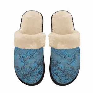 Men Design In Blue Fuzzy Slippers