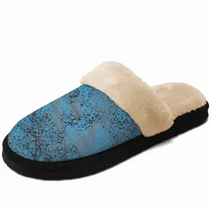 Men Design In Blue Fuzzy Slippers