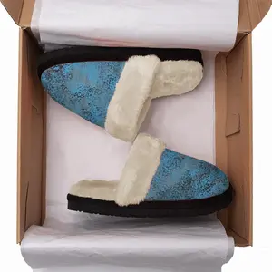 Men Design In Blue Fuzzy Slippers