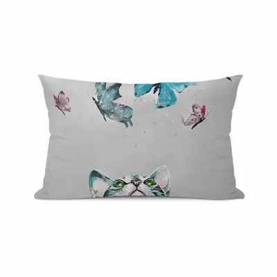 Cat And Butterflies Polyester Pillow (Rectangle, Multi-Size)