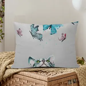 Cat And Butterflies Polyester Pillow (Rectangle, Multi-Size)