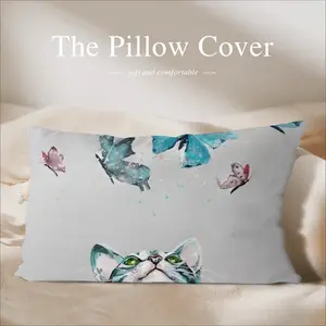 Cat And Butterflies Polyester Pillow (Rectangle, Multi-Size)