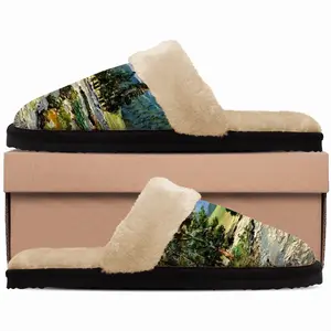 Men Scenic Mountain River Fuzzy Slippers