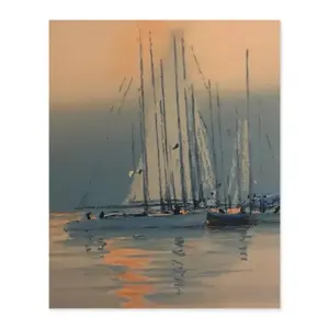 Sailboats With Sun Reflection Digital Painting (Vertical)