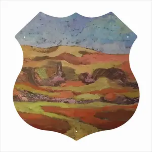 Mountain Range Shield Shaped Iron Painting