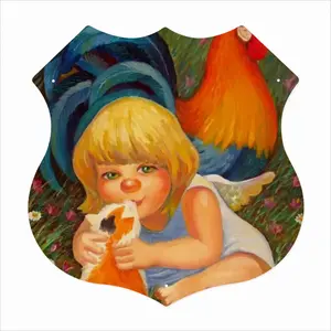 Innocent Kiss Of Angel Shield Shaped Iron Painting