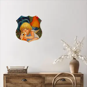 Innocent Kiss Of Angel Shield Shaped Iron Painting