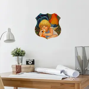 Innocent Kiss Of Angel Shield Shaped Iron Painting