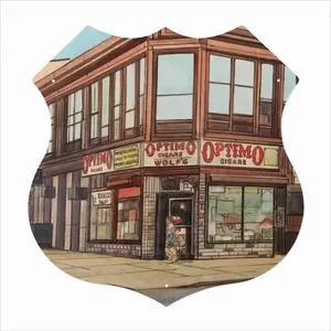 Optimo Cigars New York City Shield Shaped Iron Painting