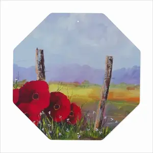 Fence Poppies Octagonal Iron Painting