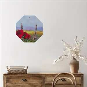 Fence Poppies Octagonal Iron Painting