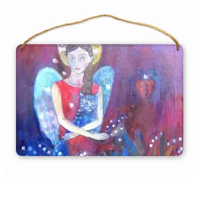 Angel With Cat Wood Painting (Multi-Size)